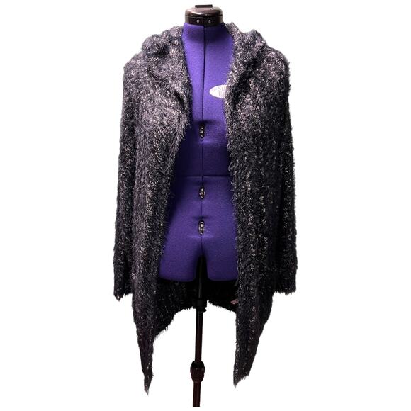 Express Medium Hooded Sweater - Grey & White Speckled Knit Fuzzy - Picture 8 of 14